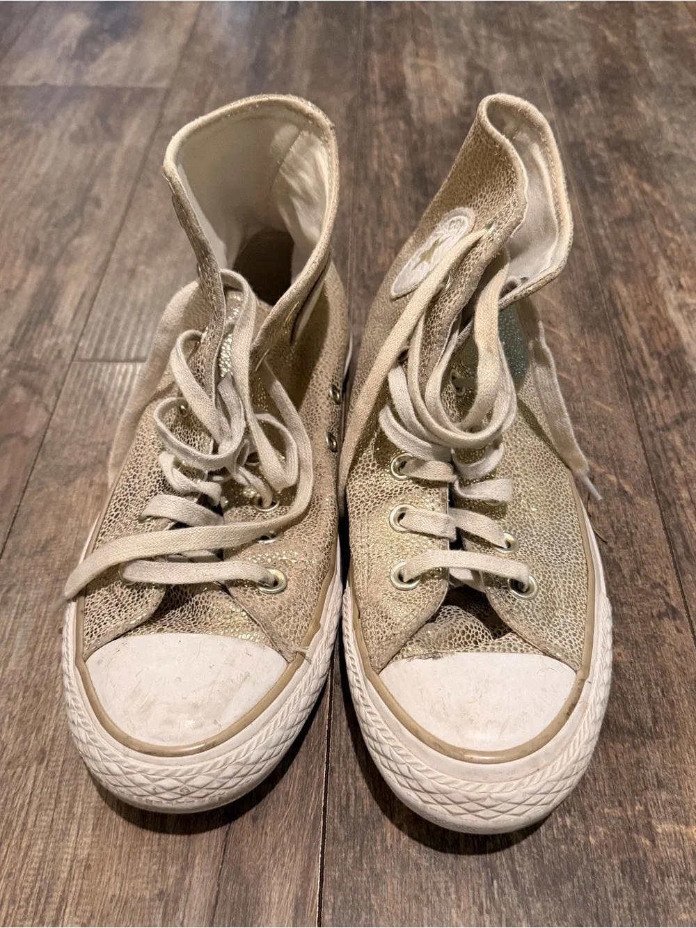 Converse High Top Sneakers in Beige Gold Glitter - Picture 1 of 5